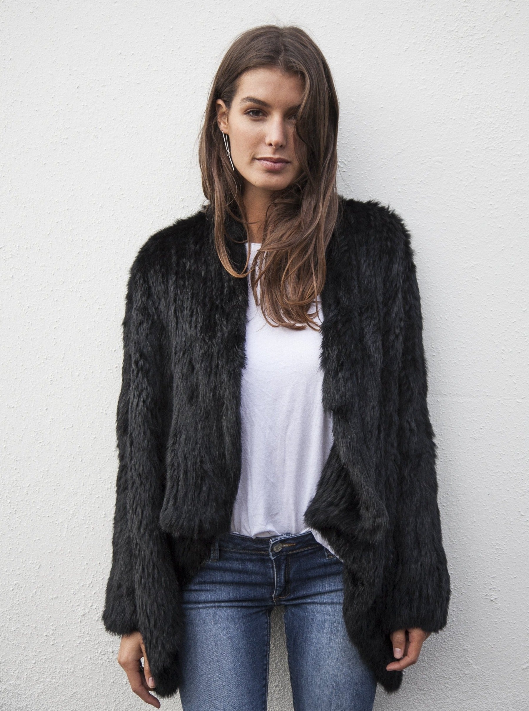 H brand elle on sale rabbit fur jacket