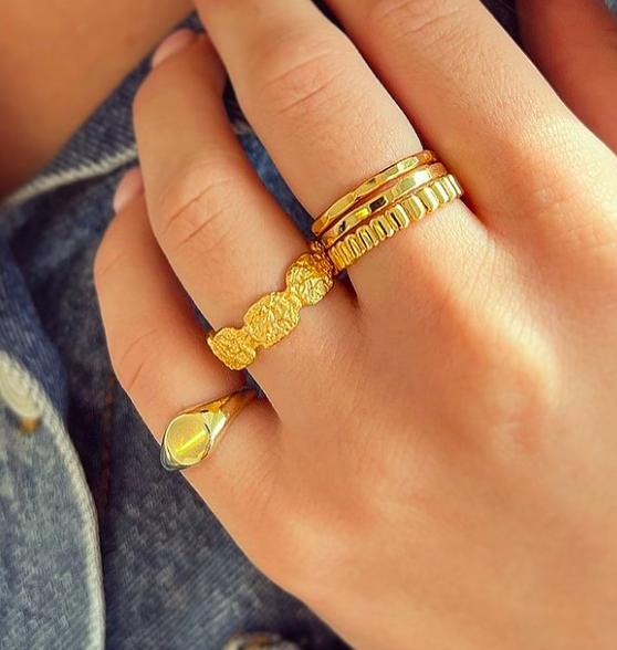 Gold croissant, twisted rings.