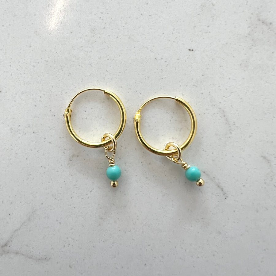 Tiny Turquoise Drop Hoop Earrings