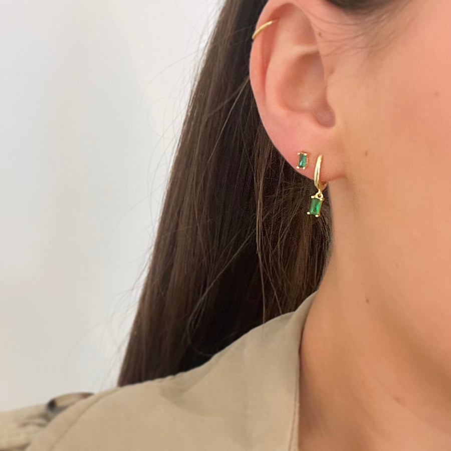 Emerald Green Baguette Crystal Stud Earrings