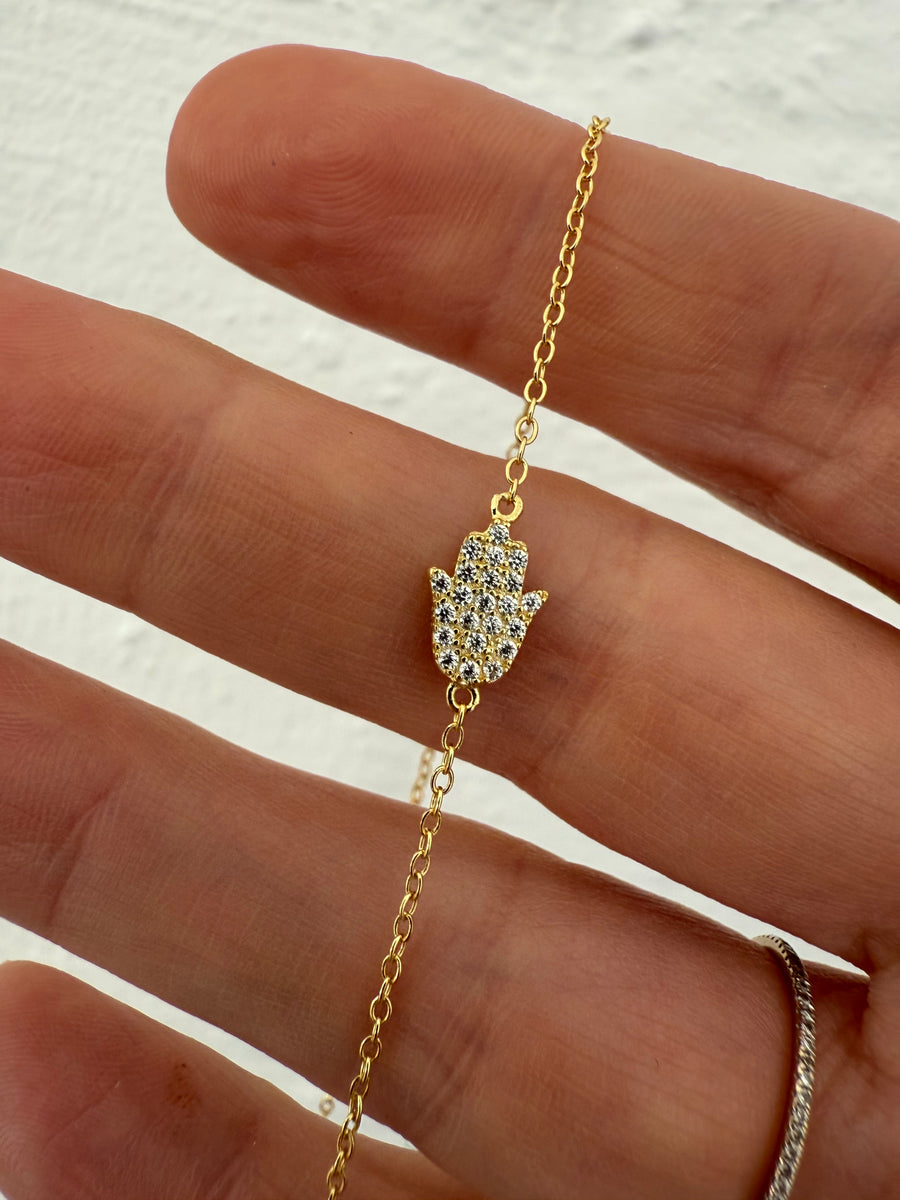 Crystal Hamsa Horizontal Necklace