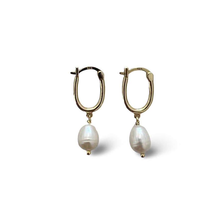 Paperclip Pearl Drop Earrings - Gold or Silver