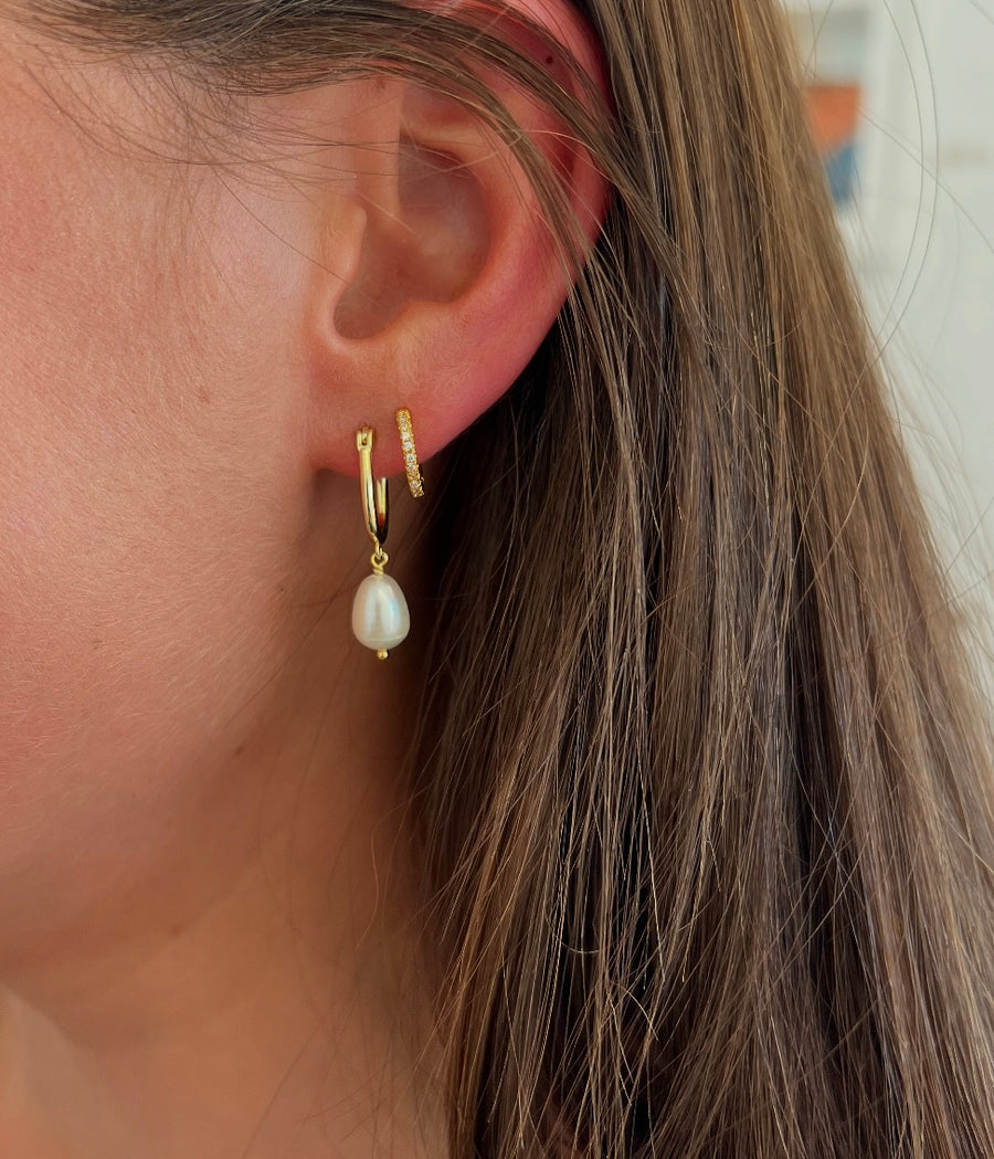 Paperclip Pearl Drop Earrings - Gold or Silver