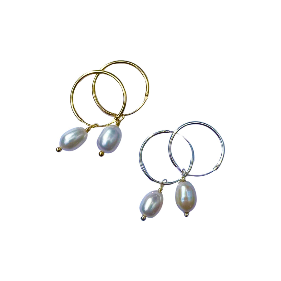 Medium Pearl Drop Hoop Earrings